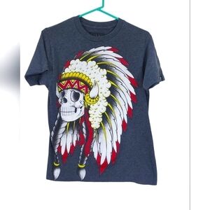 Fatal Graphic T Shirt Short Sleeved Skull Wearing Indigenous Headdress Sz Small